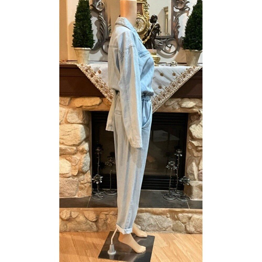 pull & bear light blue jean denim long sleeve Full Length jumpsuit Small - Picture 3 of 7